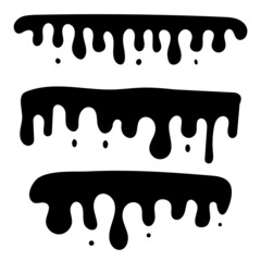 Silhouette of dripping liquid, splashing ink, oil or sauce flowing down. The paint drips from the top. Vector illustration.
