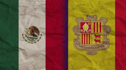 Andorra and Mexico Flags Together, Crumpled Paper Effect Background 3D Illustration