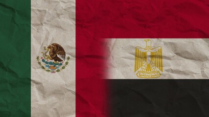 Egypt and Mexico Flags Together, Crumpled Paper Effect Background 3D Illustration