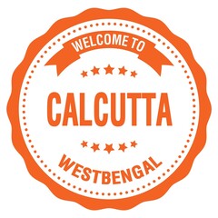 WELCOME TO CALCUTTA - WEST BENGAL, words written on orange stamp