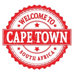 WELCOME TO CAPE TOWN - SOUTH AFRICA, words written on red stamp