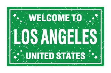 WELCOME TO LOS ANGELES - UNITED STATES, words written on green rectangle stamp
