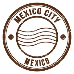 MEXICO CITY - MEXICO, words written on brown postal stamp