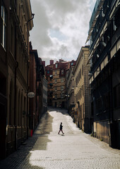 street in the town with a man walking