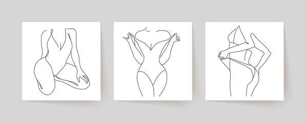 Abstract minimalistic female bodies. Modern single line art. Woman beauty fashion concept, minimalistic style.