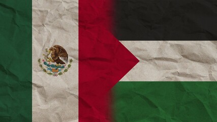 Palestine and Mexico Flags Together, Crumpled Paper Effect Background 3D Illustration