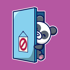 
vector illustration of cute panda 
open the door,  good for t-shirt, greeting card, invitation card or mascot