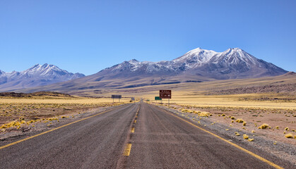 Road trip along the empty altiplano, Atacama Desert, Chile