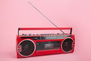 Cassette recorder with opened antenna - obrazy, fototapety, plakaty