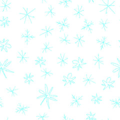 Hand Drawn Snowflakes Christmas Seamless Pattern. Subtle Flying Snow Flakes on chalk snowflakes Background. Amazing chalk handdrawn snow overlay. Dramatic holiday season decoration.