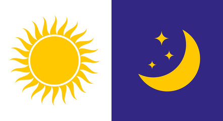 Sun and moon icon. Sign sun and moon. Flat vector illustration isolated on white background.