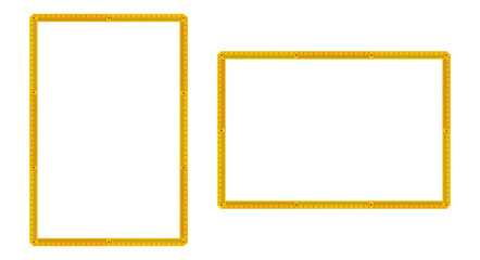 Folding rule vertical and horizontal frames. Finishing and renovation borders. Measuring template. Flat vector illustration isolated on white background.