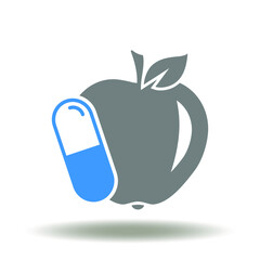 Apple with pill vector icon. Antioxidant symbol. Fruit diet antioxidants illustration.