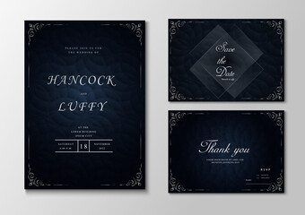   Luxury wedding invitation card template with dark navy background floral design geometric shape
