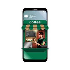 Coffee online order vector illustration design element, for page, infographic, web banner, or any other purpose.