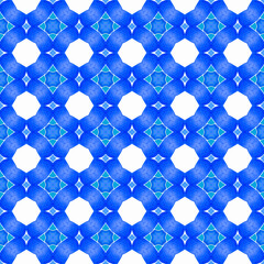 Watercolor summer ethnic border pattern. Blue