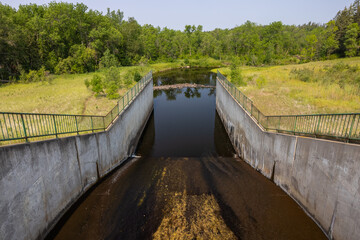 Hayes Lake Dam with a river below.