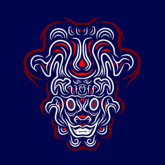 Asian Indonesian ethnic line art logo. Colorful tribal design with dark background. Abstract vector illustration