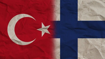 Finland and Turkey Flags Together, Crumpled Paper Effect Background 3D Illustration
