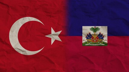 Haiti and Turkey Flags Together, Crumpled Paper Effect Background 3D Illustration