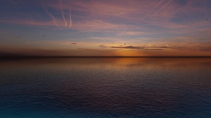 Amazing sea landscape. Dramatic sea sunset. Summer sunset seascape. Atlantic ocean beach sunsets. Seascape background. Tourism, travel, holdiay, summer concept.	