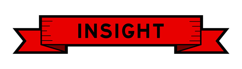 Vintage red color ribbon banner with word insight on white background