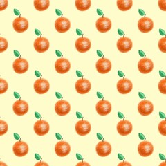 Seamless botanical pattern with fresh citrus oranges on a lime background 