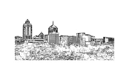 Fototapeta premium Building view with landmark of Johannesburg is the city in South Africa. Hand drawn sketch illustration in vector.