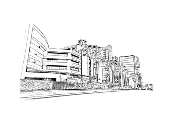 Naklejka premium Building view with landmark of Johannesburg is the city in South Africa. Hand drawn sketch illustration in vector.