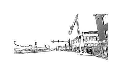 Building view with landmark of Johnson City is in east Tennessee. Hand drawn sketch illustration in vector.