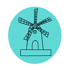 Fototapeta premium The windmill icon. Simple vector illustration of a windmill on a blue background.