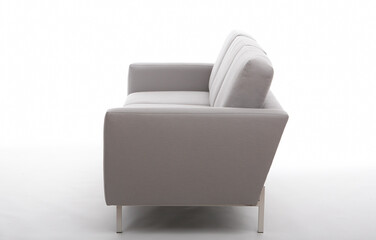 Side Angle of a grey modern couch with a white background