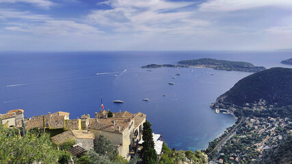 View of Mediterranean sea from the hill top town of Eze in France
