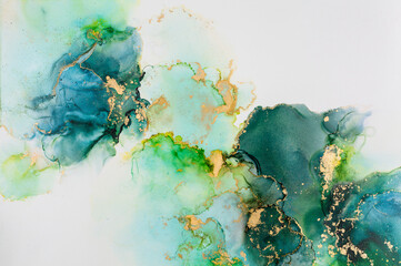 Abstract fluid art. Alcohol ink on canvas. Green, yellow, and black © Jeremy Francis