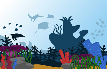 Wildlife Fish Animal Sea Ocean Underwater Aquatic Flat Illustration