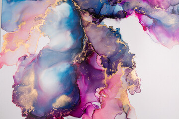 Abstract fluid art. Alcohol ink on canvas. Purple, blue, and gold © Jeremy Francis