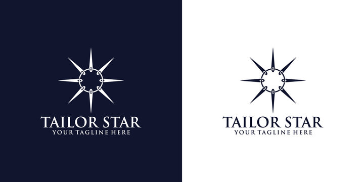 tailor logo design inspiration with sewing needles twisting to form a star