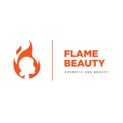 Flame beauty creative logo design template. Flame and girl head icon vector illustration for cosmetic, salon or others