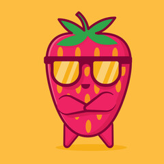 cute strawberry character wearing sunglasses isolated vector illustration 