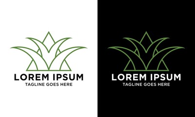 line art Triangle green grass lawn company logo design vector template.