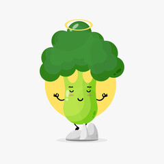 Cute broccoli character meditating in yoga pose