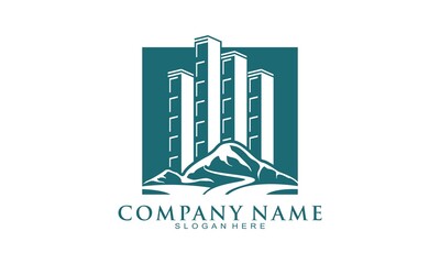 Mountain and city building icon logo