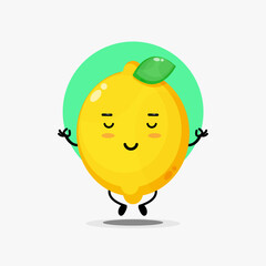 Cute lemon character meditating in yoga pose