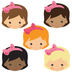 Cute girl face. Hairstyle. Haircut for girl vector cartoon illustration.