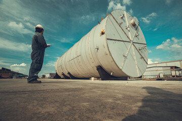 Male worker inspection process tank stainless manufacturing the with horizontal
