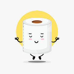Cute toilet paper character in yoga pose