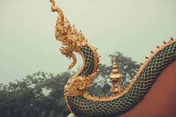 Fototapeta na wymiar Serpent king or king of naga statue in Thailand temple