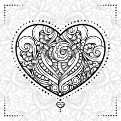 Black and white patterned heart. Valrntine's Day coloring page