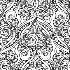 Black and white abstract doodles seamless pattern.