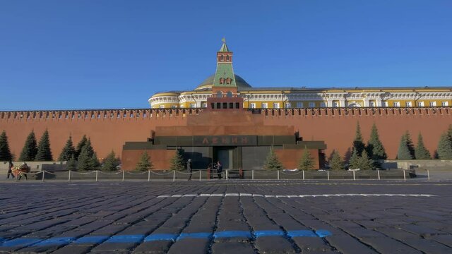 early morning on Red square in Moscow, Russia, view on Lenin Mausoleum